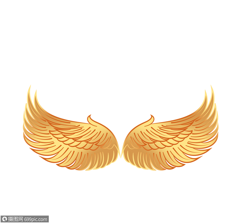 矢量金属金色天使翅膀手绘线描