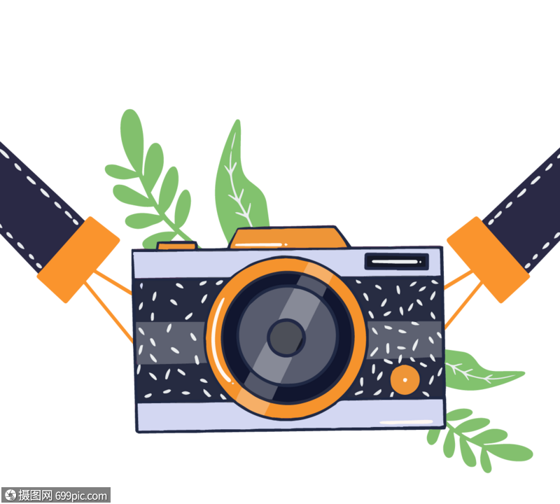 手绘卡通照相机绿色植物