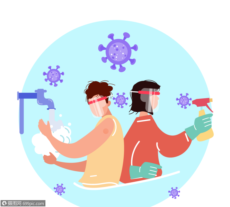 手绘卡通消毒洗手病毒防护防护罩