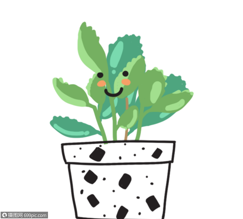 可爱卡通绿色植物线描盆栽清新素材
