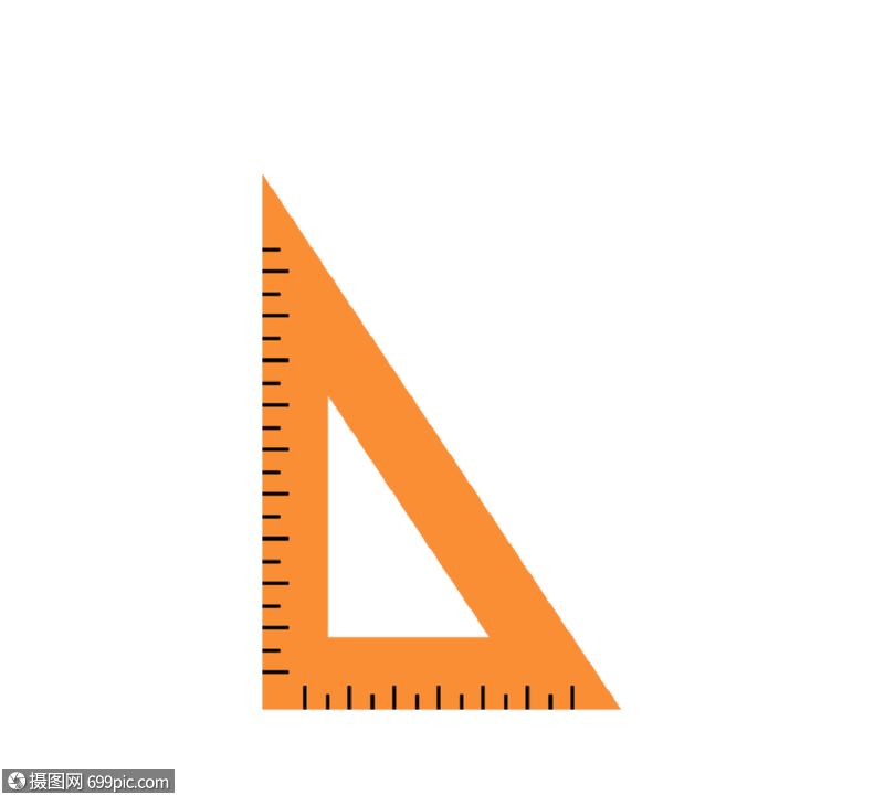 黄色手绘直角三角尺办公学习用具尺子直尺