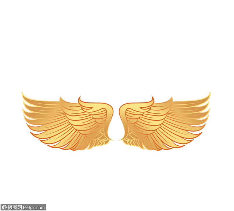 矢量金属金色天使翅膀手绘