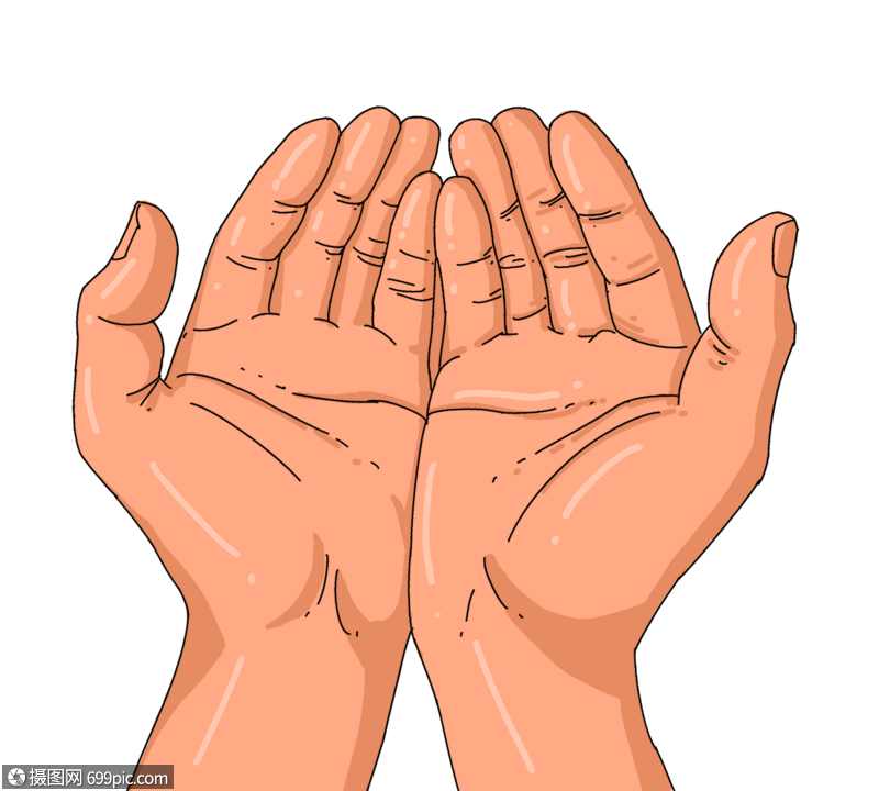 线性手绘风格祈祷手势双手摊开