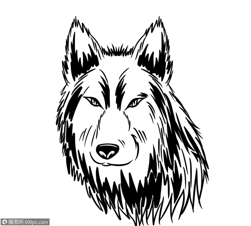 手绘卡通凶狠狼头狼性眼神