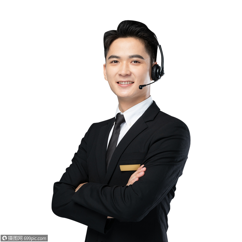 头戴耳机的都市商务男性客服职业装服务