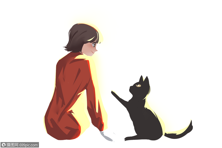 免抠元素 手绘/卡通元素 少女和猫.png