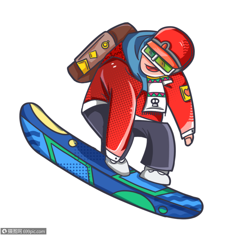 滑雪的运动少年大雪波普风