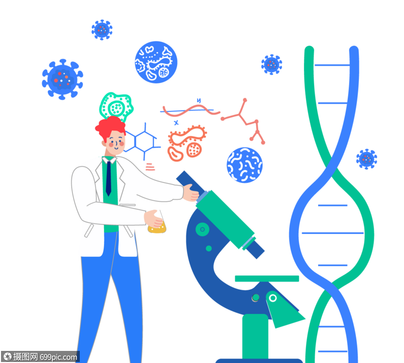 手绘卡通医疗胶囊基因线条研究
