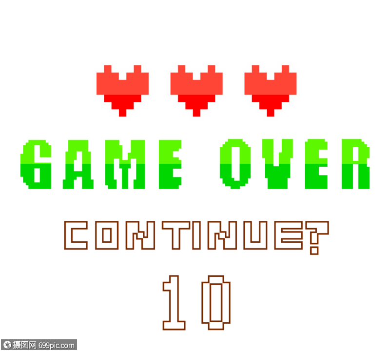 绿色gameover像素风格继续游戏提示