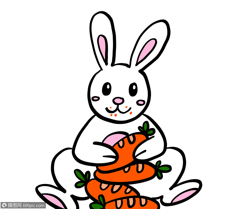 手绘可爱白色兔子吃胡萝卜元素