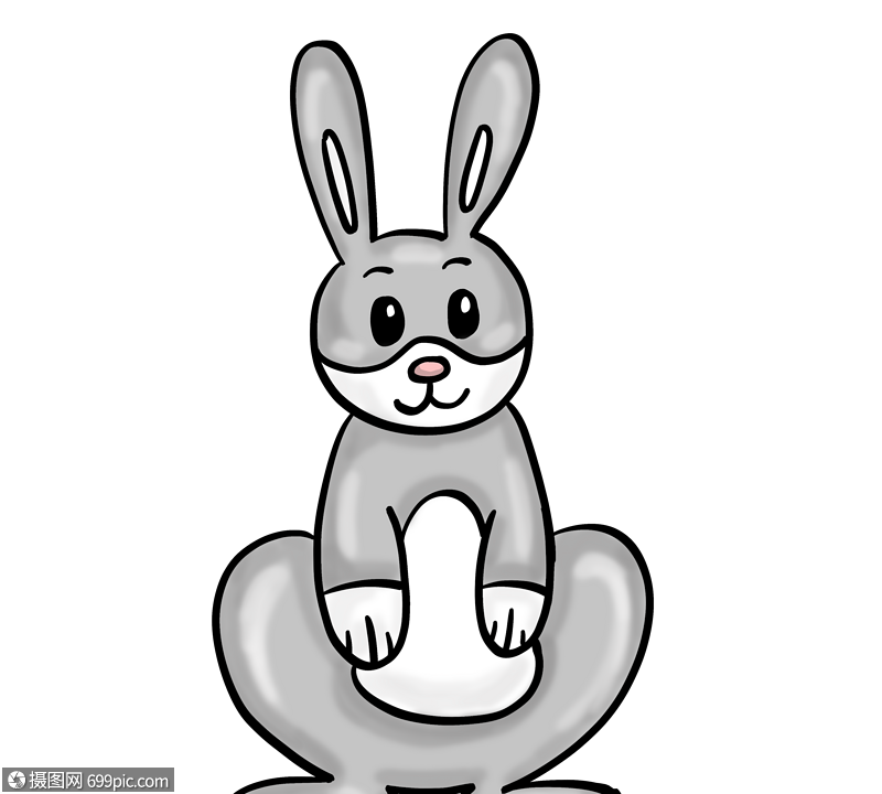 手绘灰色兔子元素玩偶白色