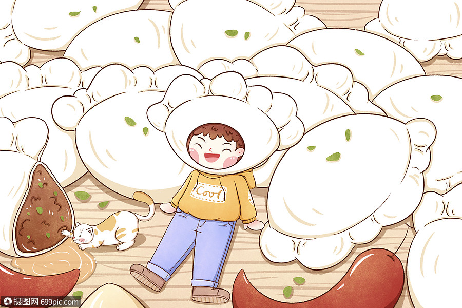 冬至手绘饺子插画节气海报