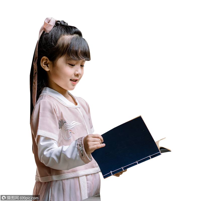 古装汉服儿童公园里看书复古古风