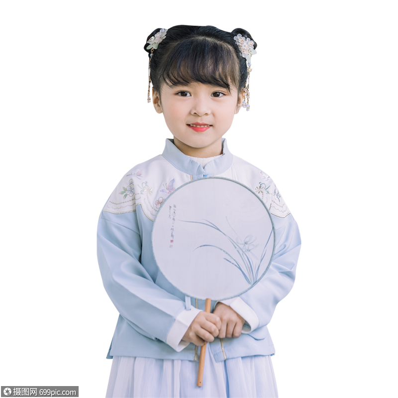 古装可爱儿童女孩逛公园游玩纯真免抠元素