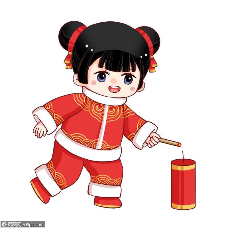 中国娃娃放烟花