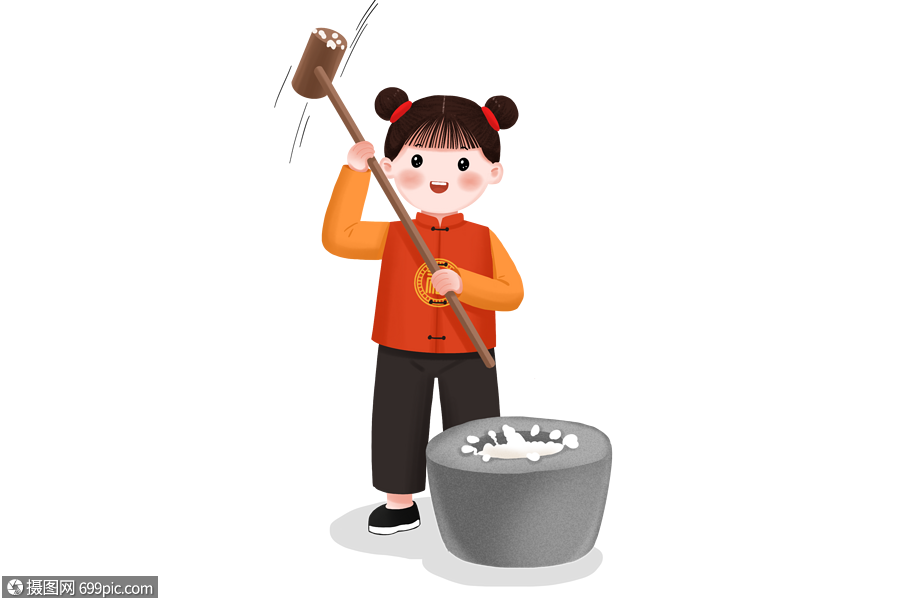 过年打年糕的女孩