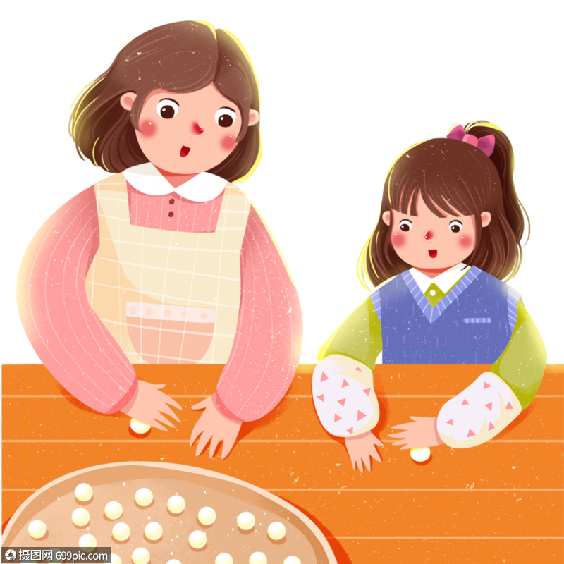 元宵节做汤圆的母女搓汤圆亲子