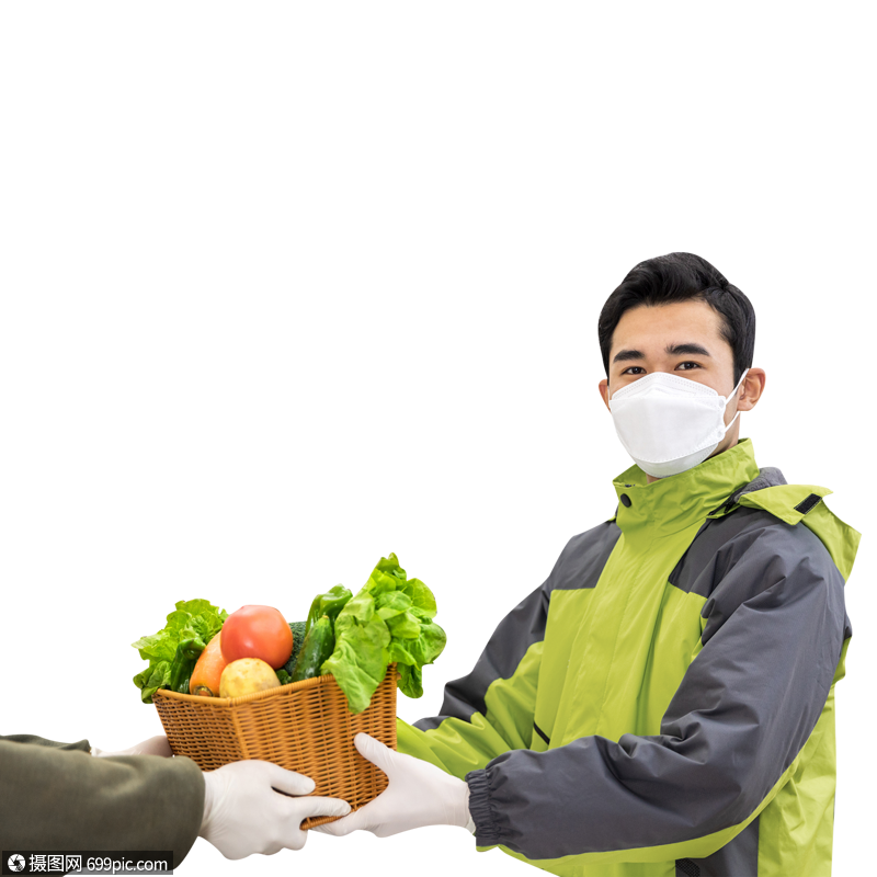 送货上门的生鲜果蔬配送员热情微笑