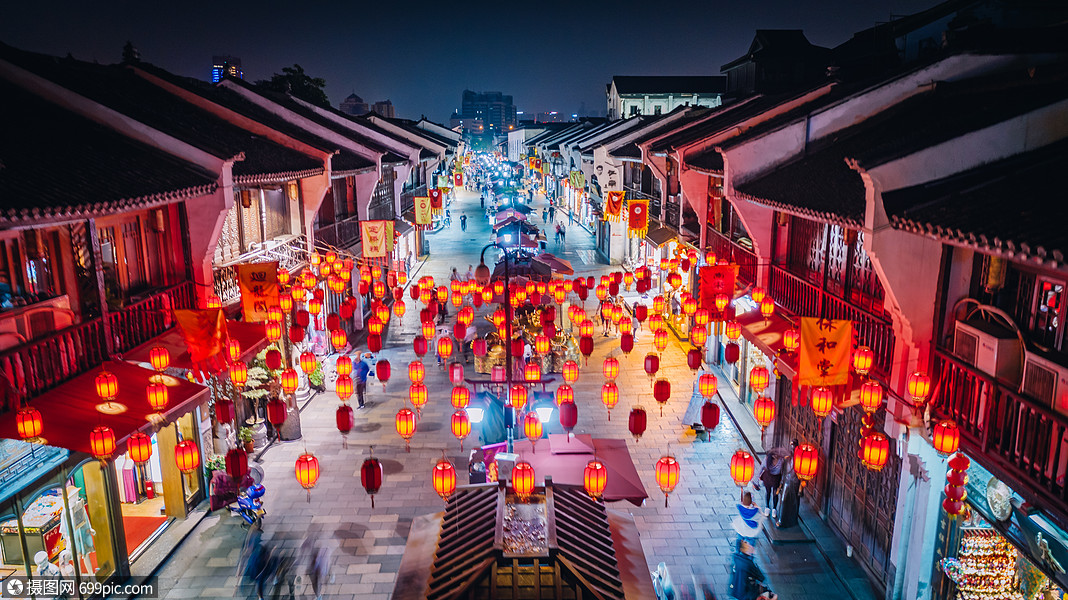 航拍杭州清河坊街