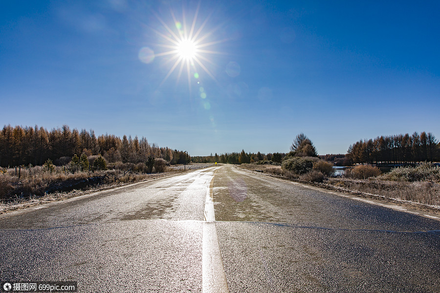 公路道路太阳高清图片素材