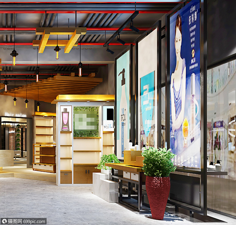 工业复古风展厅卖场室内设计效果图