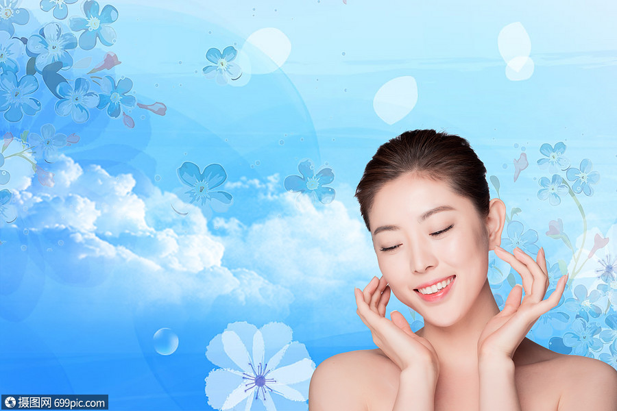 健康美容补水美女自然