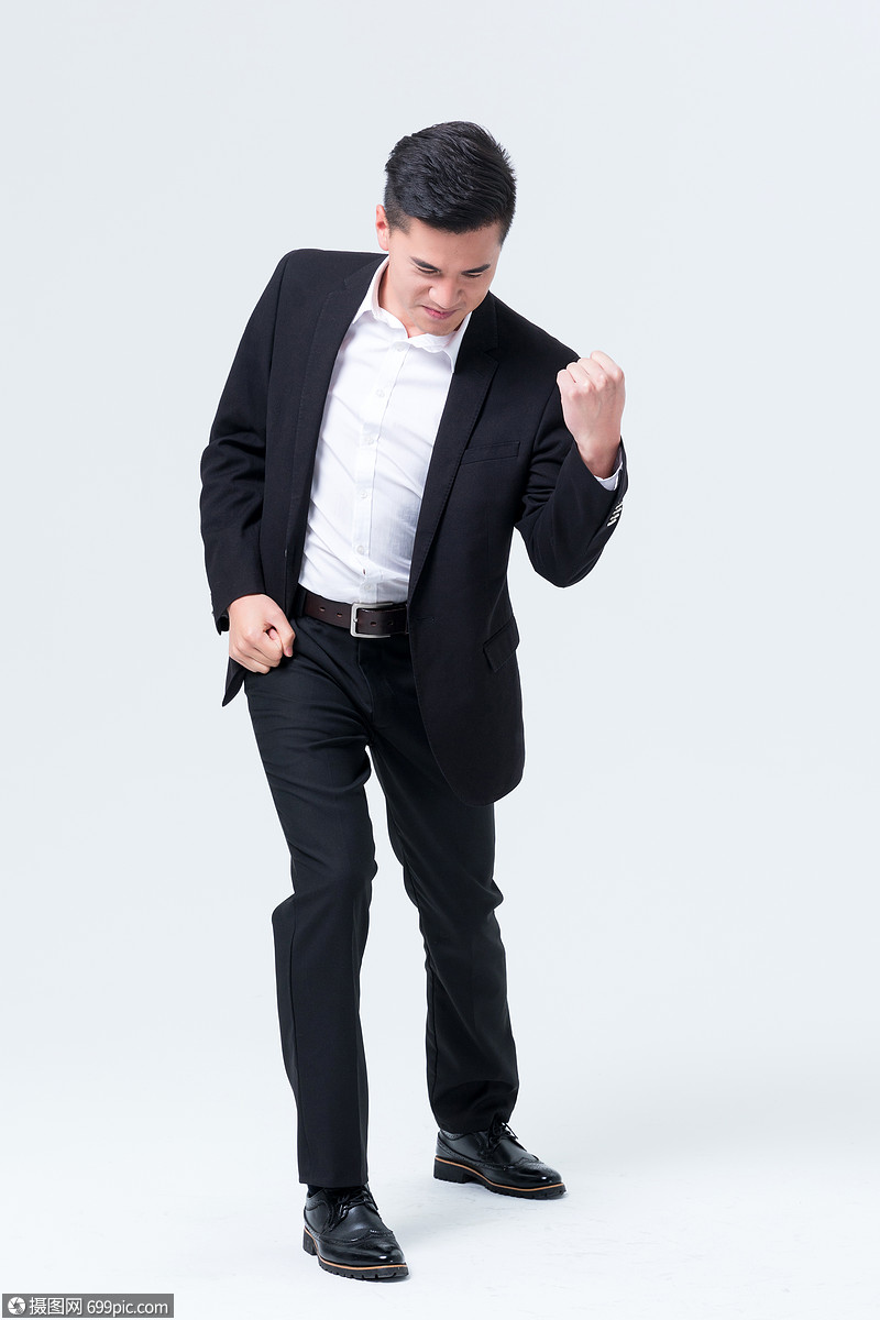 商务男士胜利欢呼动作成功青年人
