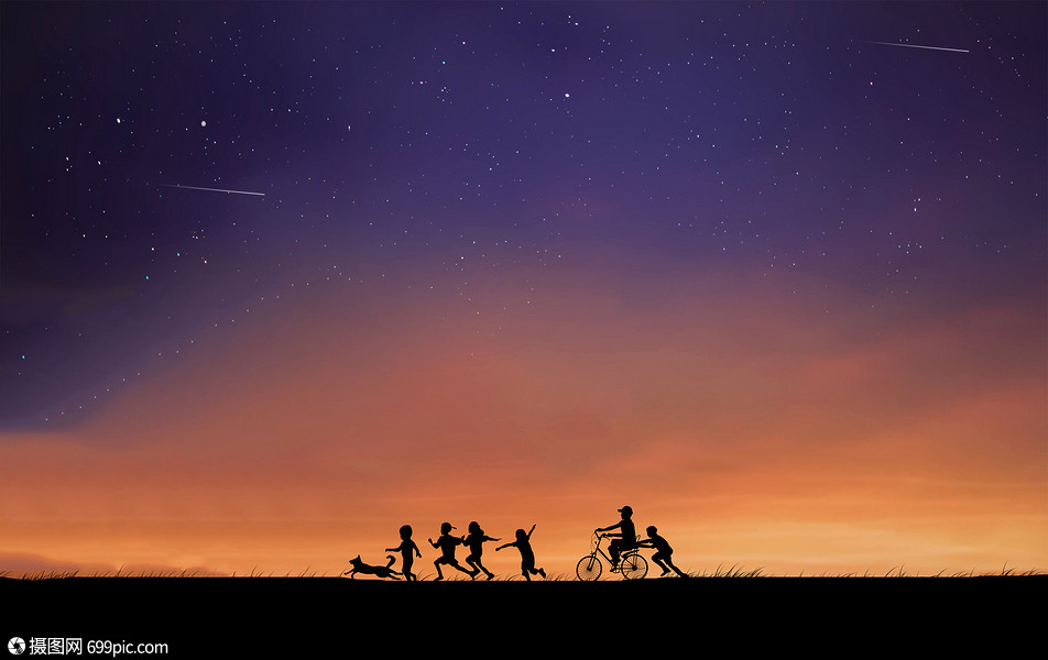 星空下小孩剪影