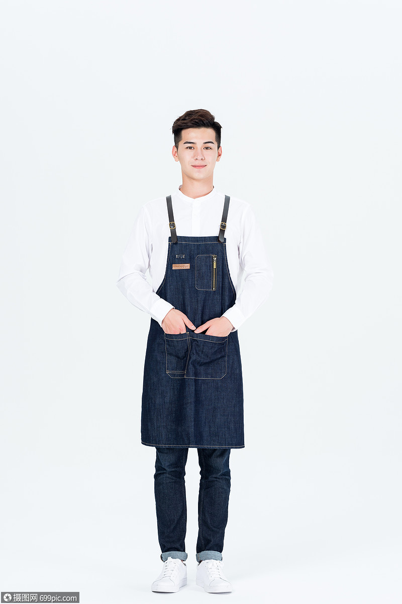 穿着围裙的咖啡师年轻男性形象