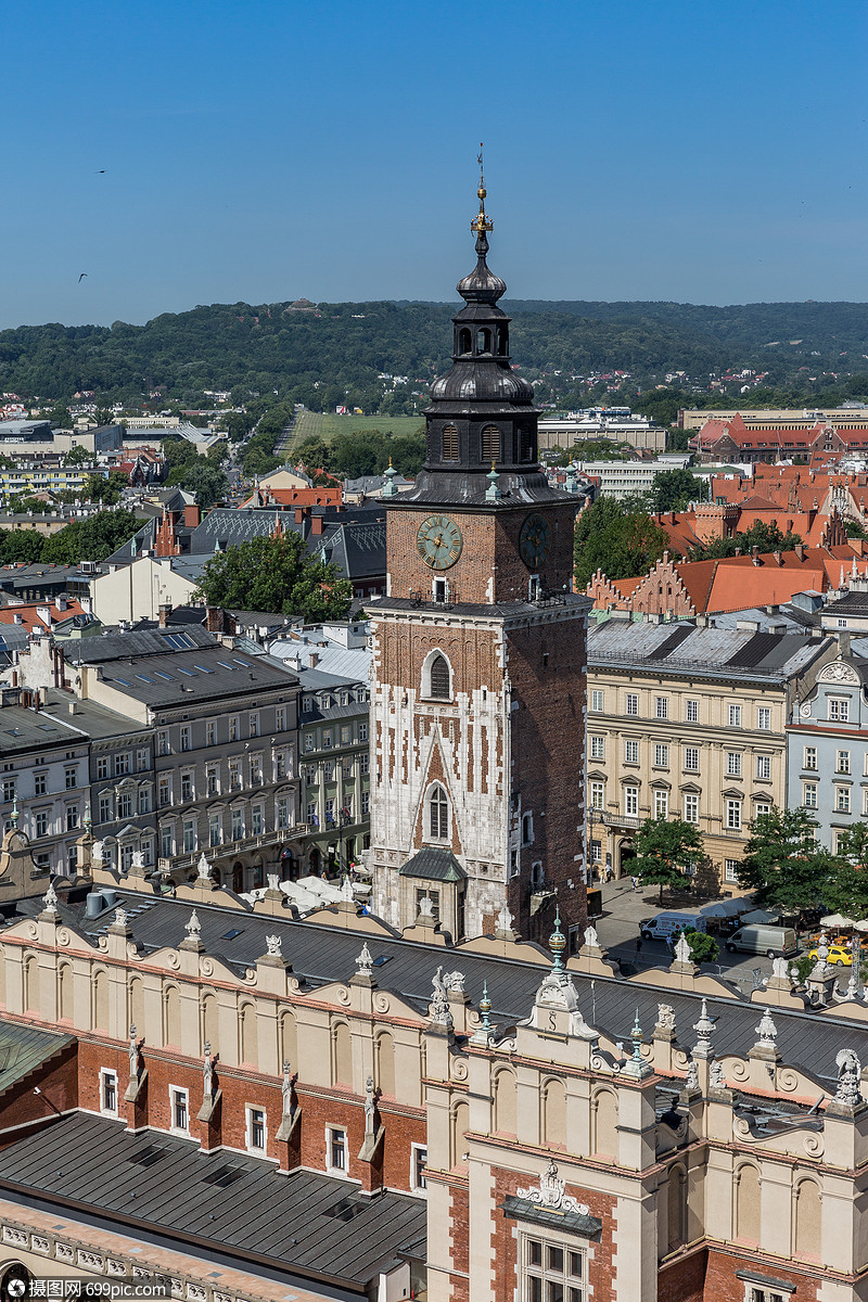 欧洲历史文化名城波兰克拉科夫城市风光建筑中世纪