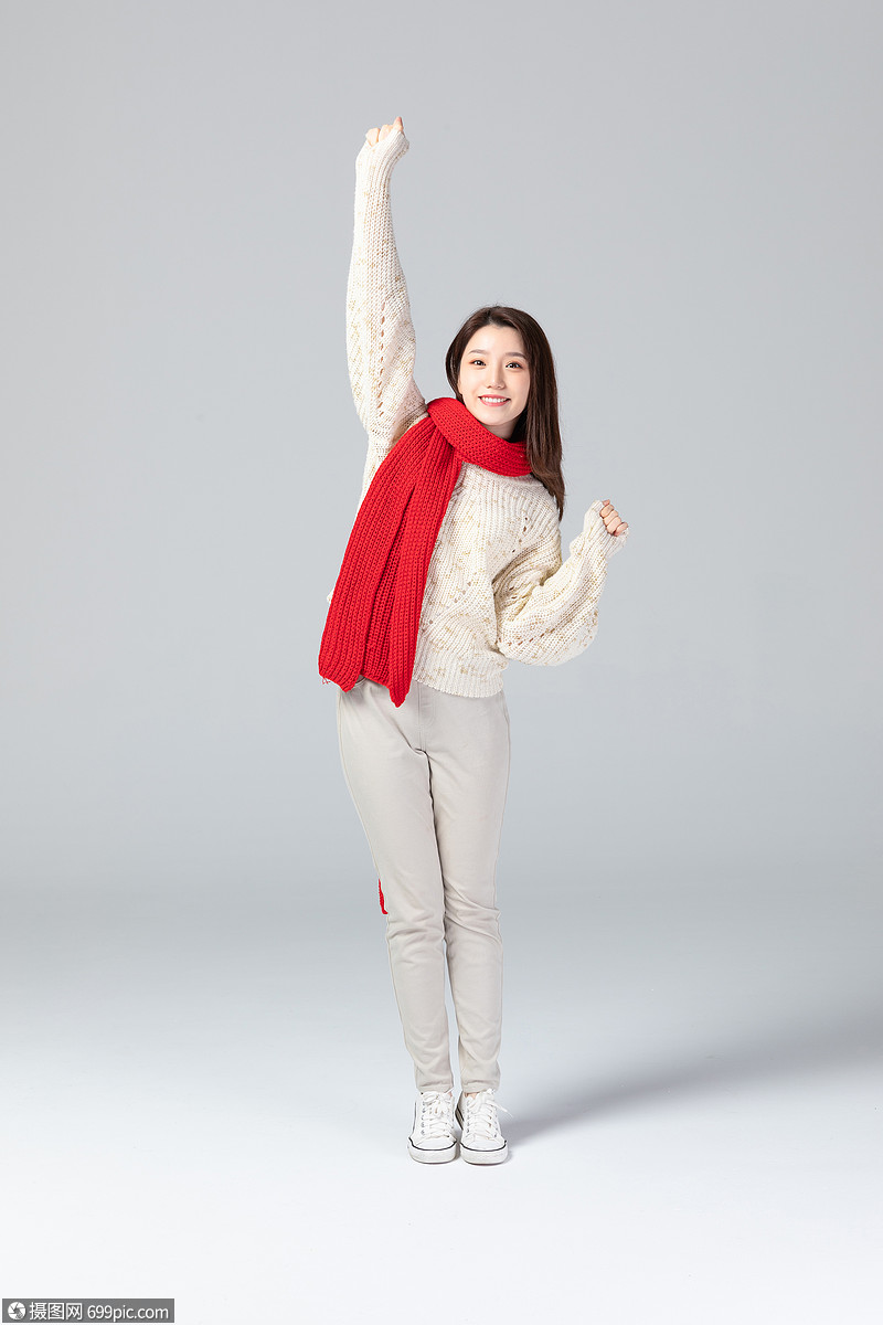 冬季女性全身形象青年围巾