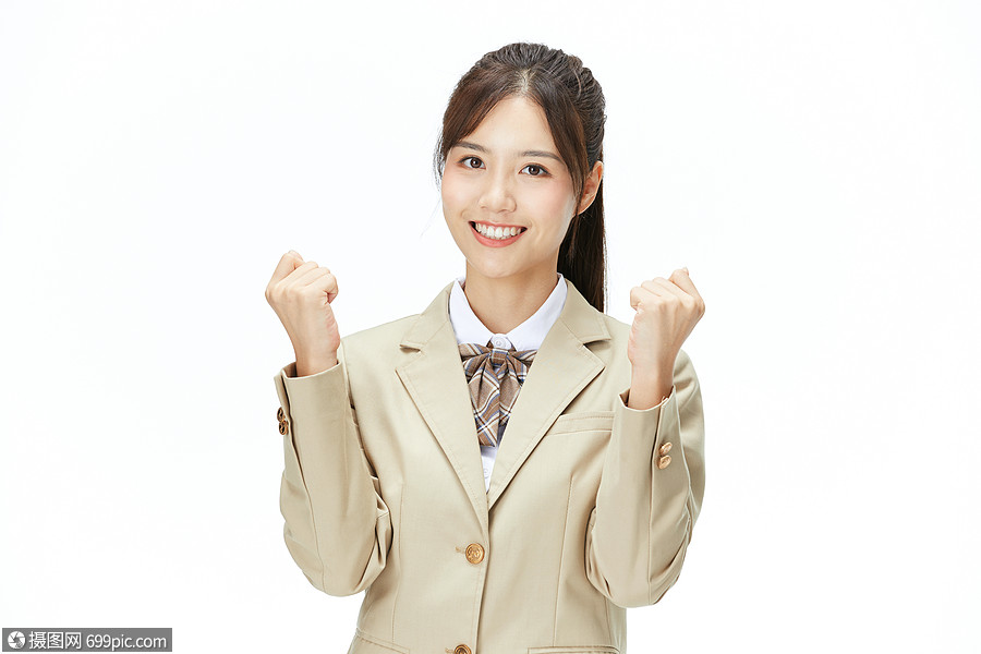 女大学生加油形象手势黄种人