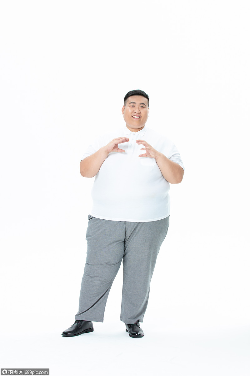 青年男性胖子形象手势中国人模特