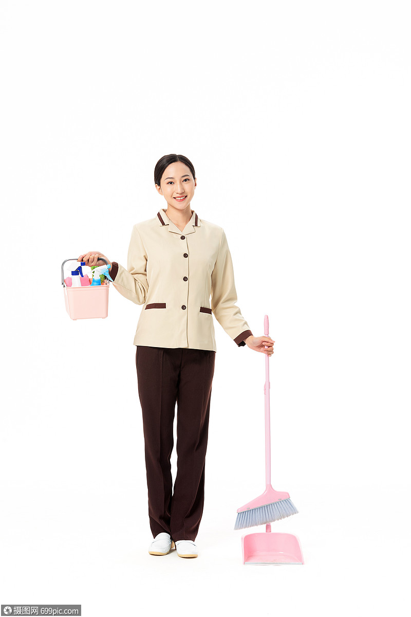 家政服务女性手提清洁工具保洁阿姨模特