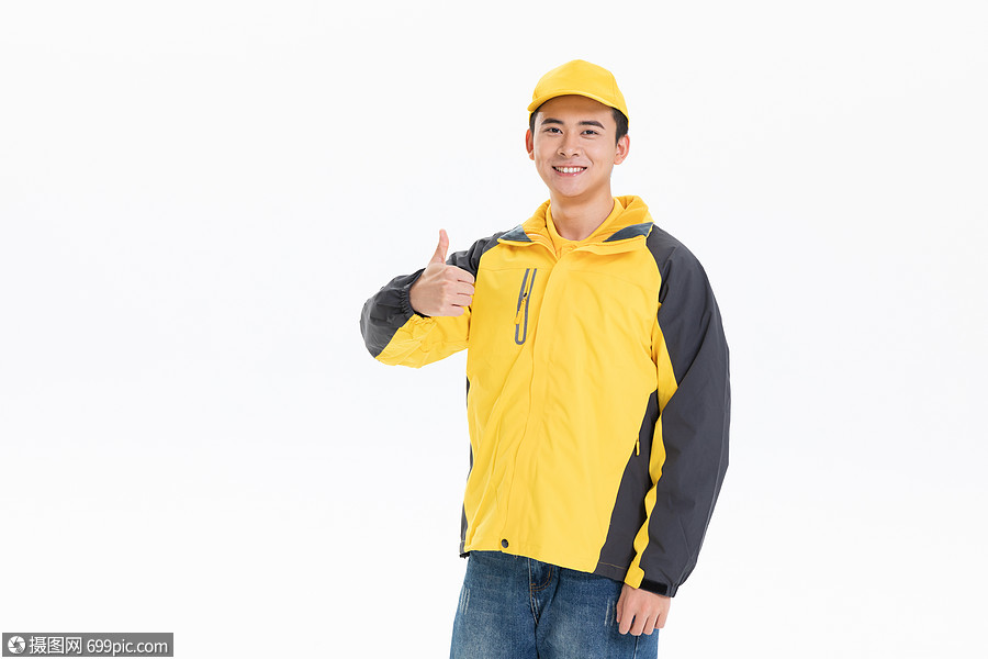 外卖送餐员工装形象点赞模特中国人