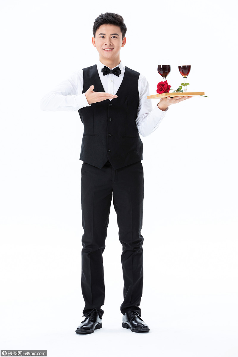 照片 职业形象 递送红酒和玫瑰花的服务员形象.jpg
