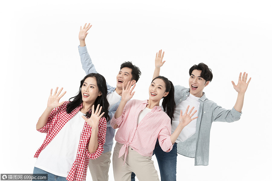 活力青年男女大学生毕业季年轻人惊讶欢呼模特青春