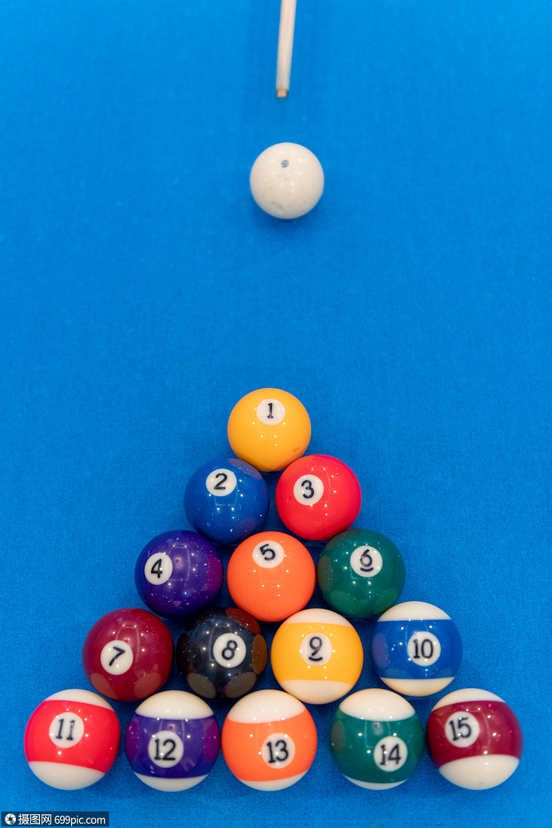 台球桌球杆蓝色桌布