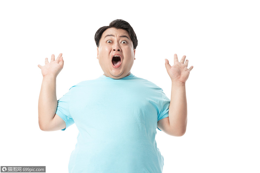 年轻男胖子惊讶欢乐虚胖男生
