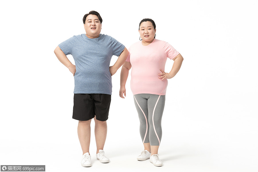 年轻开心的肥胖情侣胖子黄种人
