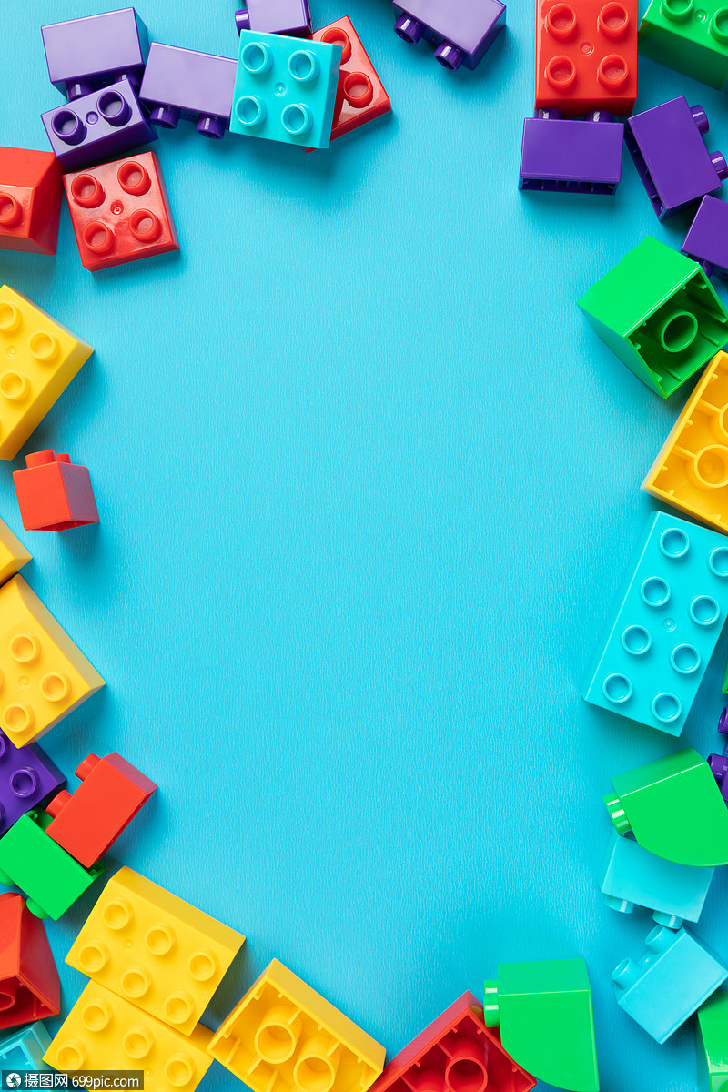 蓝色背景彩色积木创意边框鲜艳童真