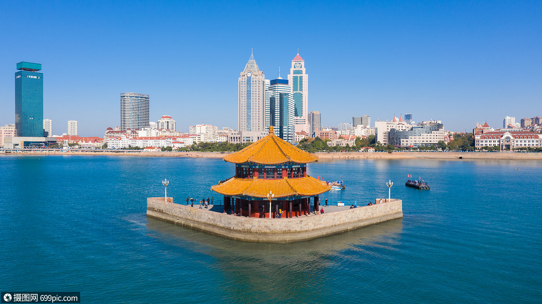 青岛城市风光栈桥航拍