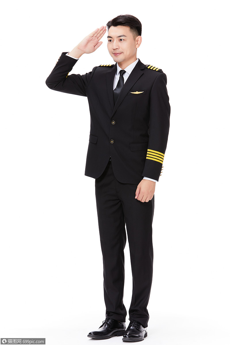 微笑的飞行员做着手势的形象旅途地勤