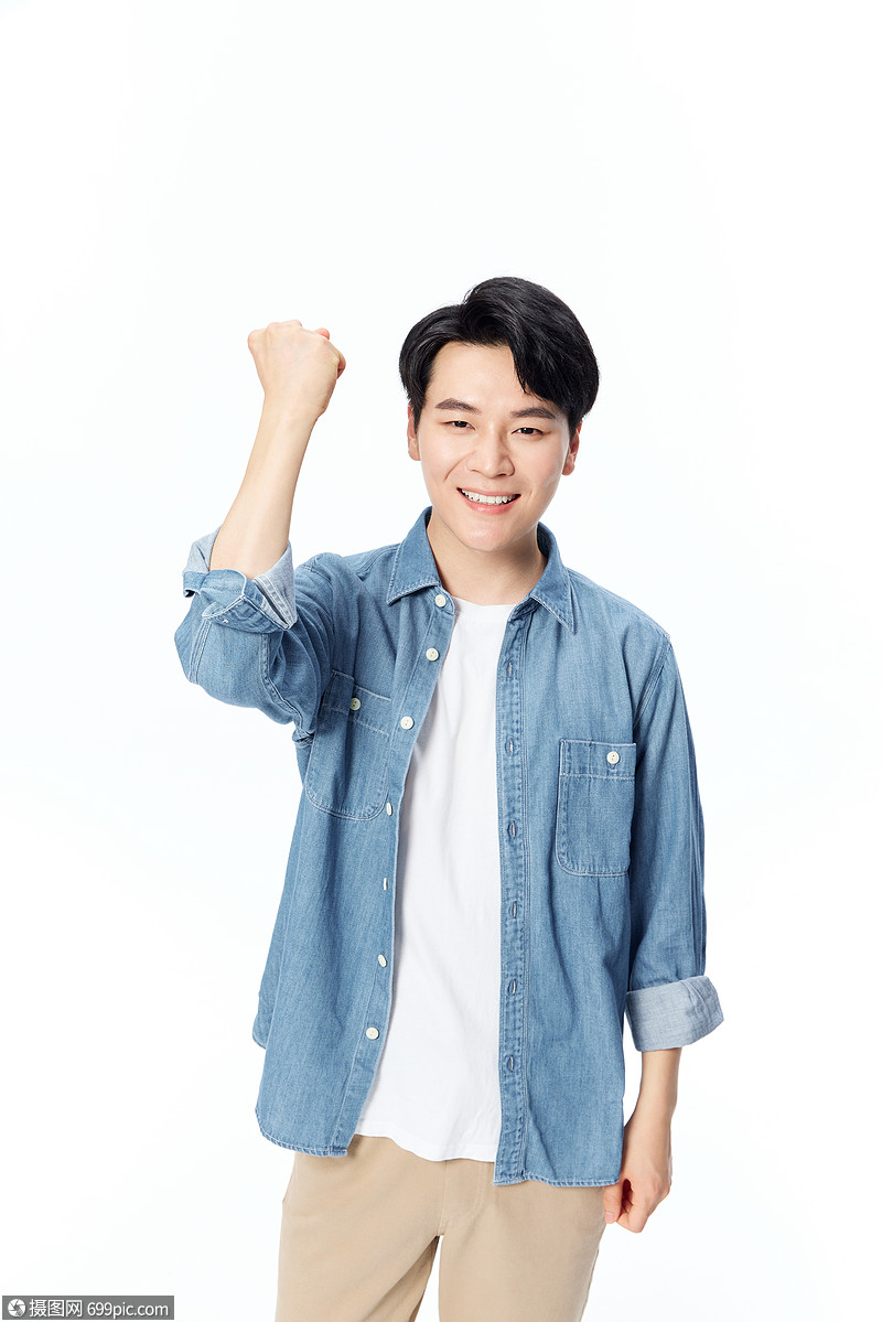 年轻阳光男生加油手势人物黄种人